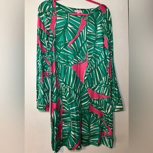 Lilly Pulitzer Richie Silk Blend Dress Let’s Go Bananas Pink and Green Size L